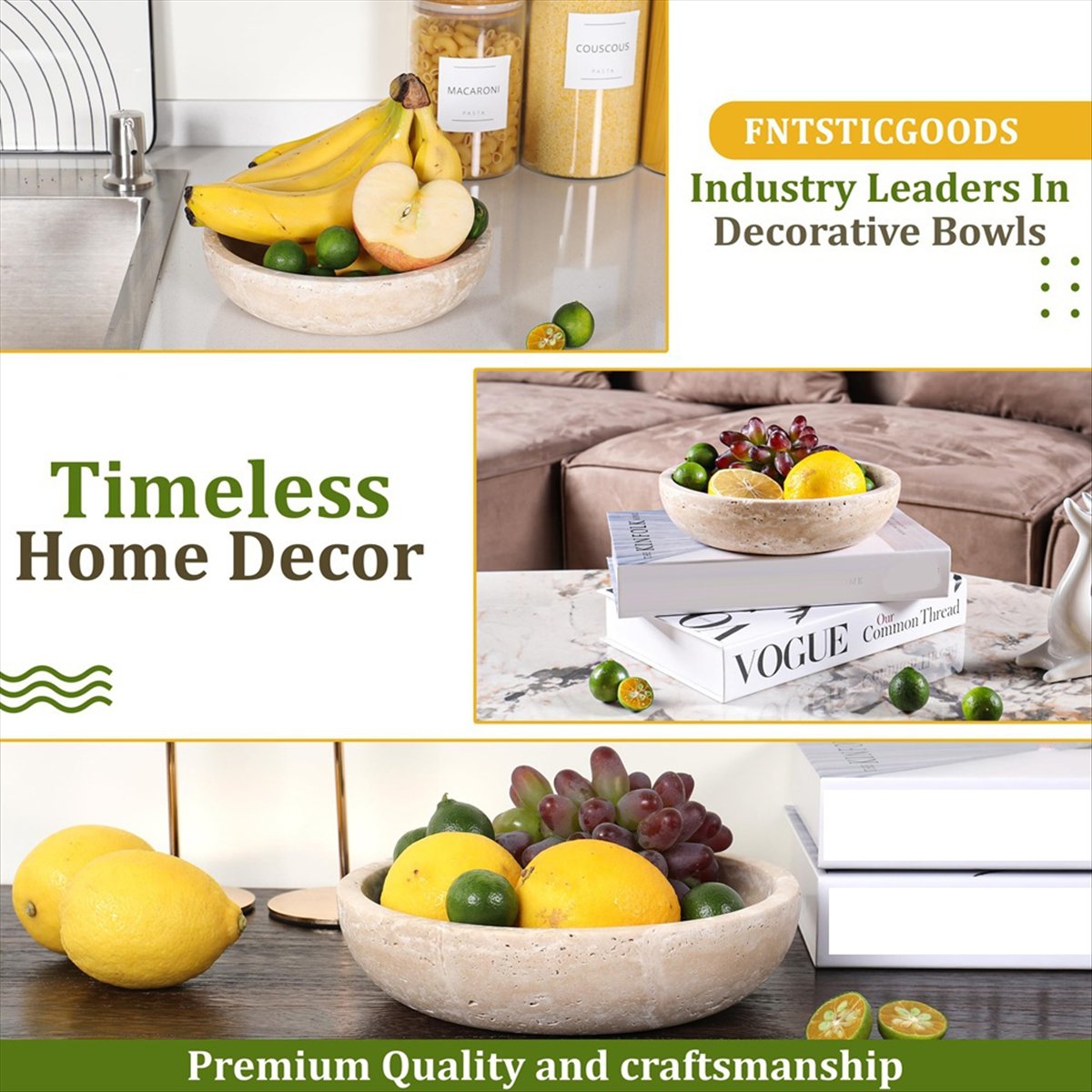 Home Decor Trend 2026 - Bol décoratif en travertin tendance 2026