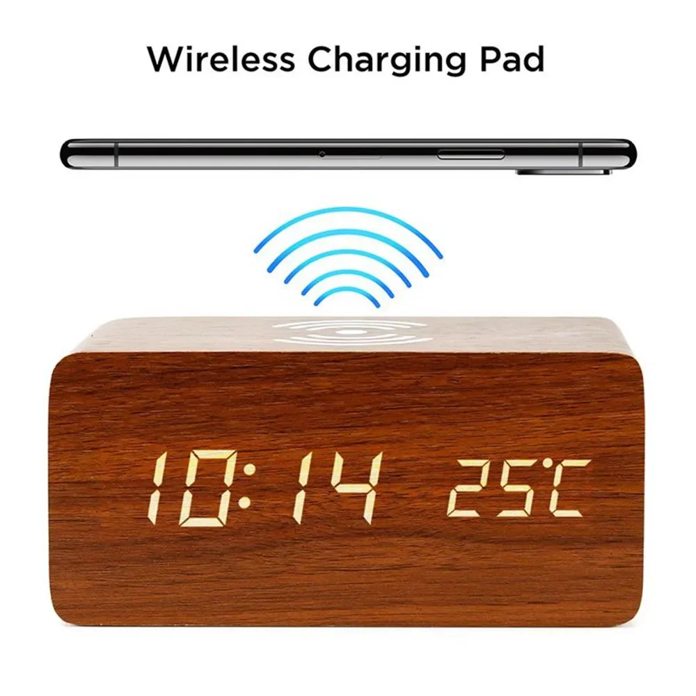 Vintage Alarm Clock - Réveil LED numérique en bois, alimenté