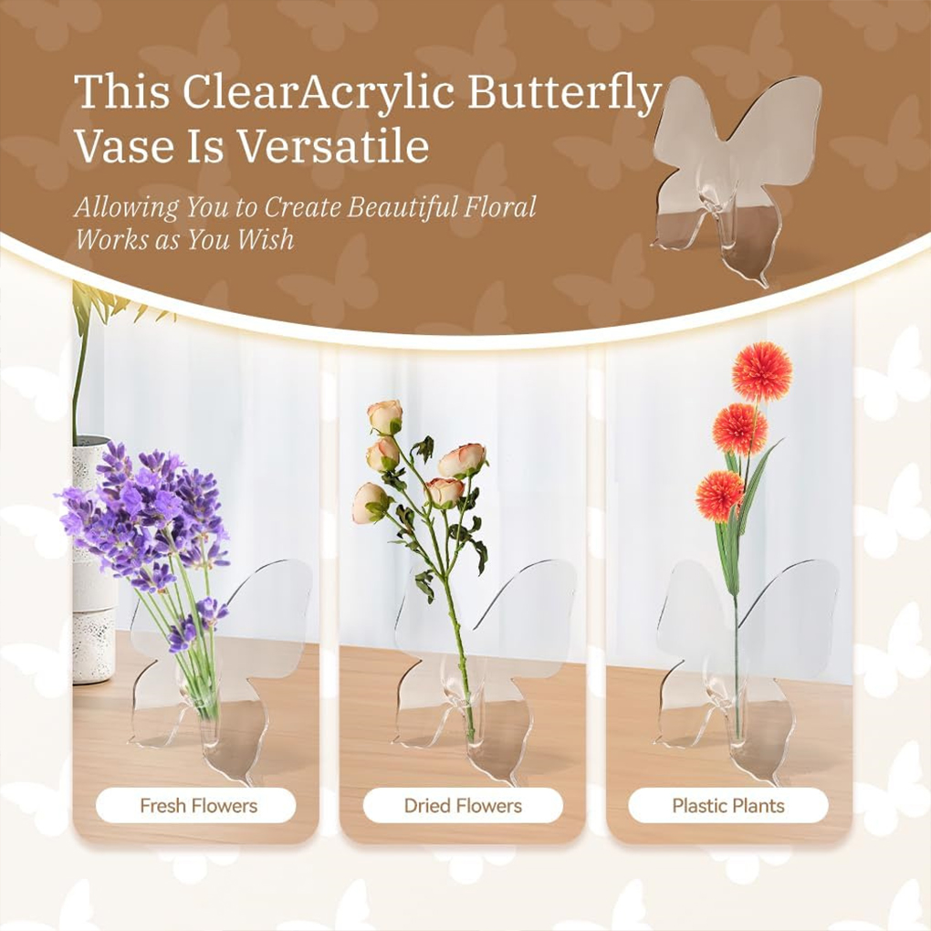 Home Decor Vase With Flowers - Vase à fleurs papillon Transparent en