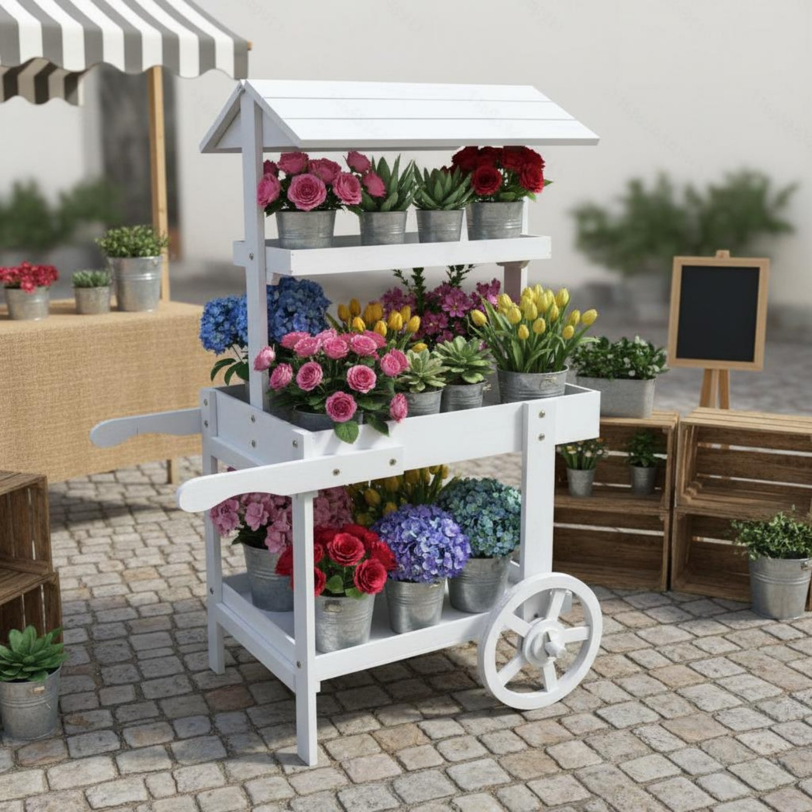 Chariot à fleurs en bois avec  - Home Decor Flowers avis et prix