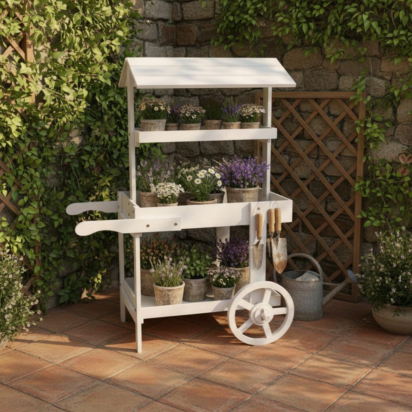 Chariot à fleurs en bois avec  - Home Decor Flowers avis et prix