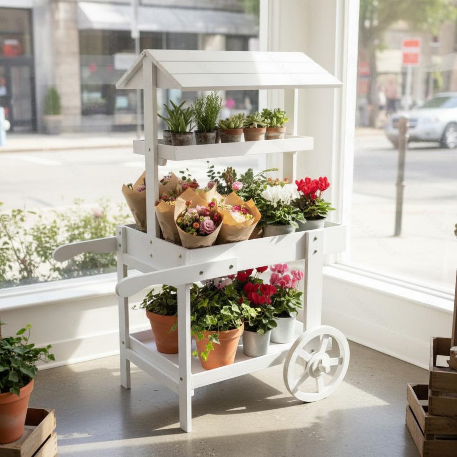 Chariot à fleurs en bois avec  - Home Decor Flowers avis et prix